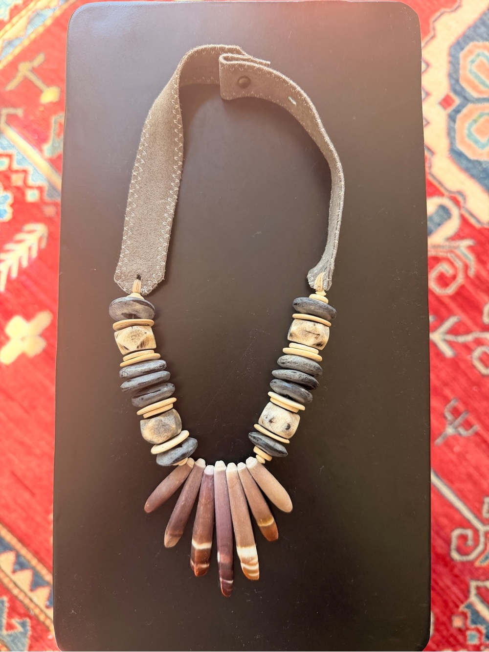 Boho Brown and Gray Natural Bead Statement Necklace